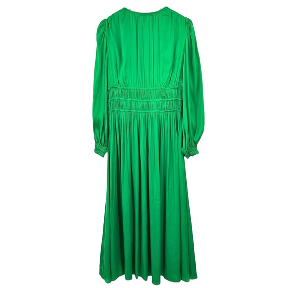 [relisted] Maje Bright Green Pleated Effect Puff Sleeve Flowy Satin Maxi Dress - Picture 6 of 12